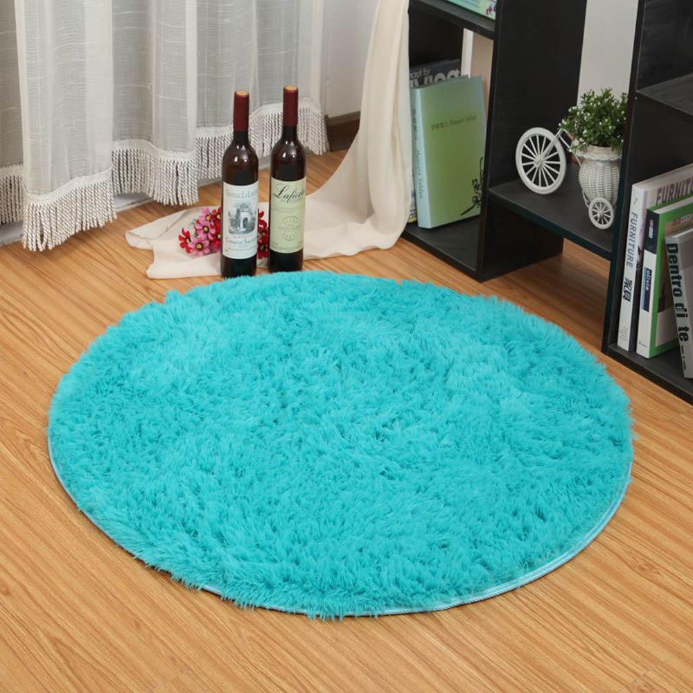 Eleoption Round Soft Shaggy Microfiber Area Rug, Anti-skid Floor Mat Room Carpets for Kids Room Children Playroom Living Room Bedroom Chair Cushion, 100cm, Lake Blue
