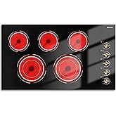 Disaenvir Electric Cooktop 34.25 Inch 5 Burner 8400W High Power 240V | 36" Electric Stove 5 Zones Built-in, Knob Control, Timer, Safety Lock, Dual Ring, Cut-out Size: 34.25"x19.3", 220V Hard Wired
