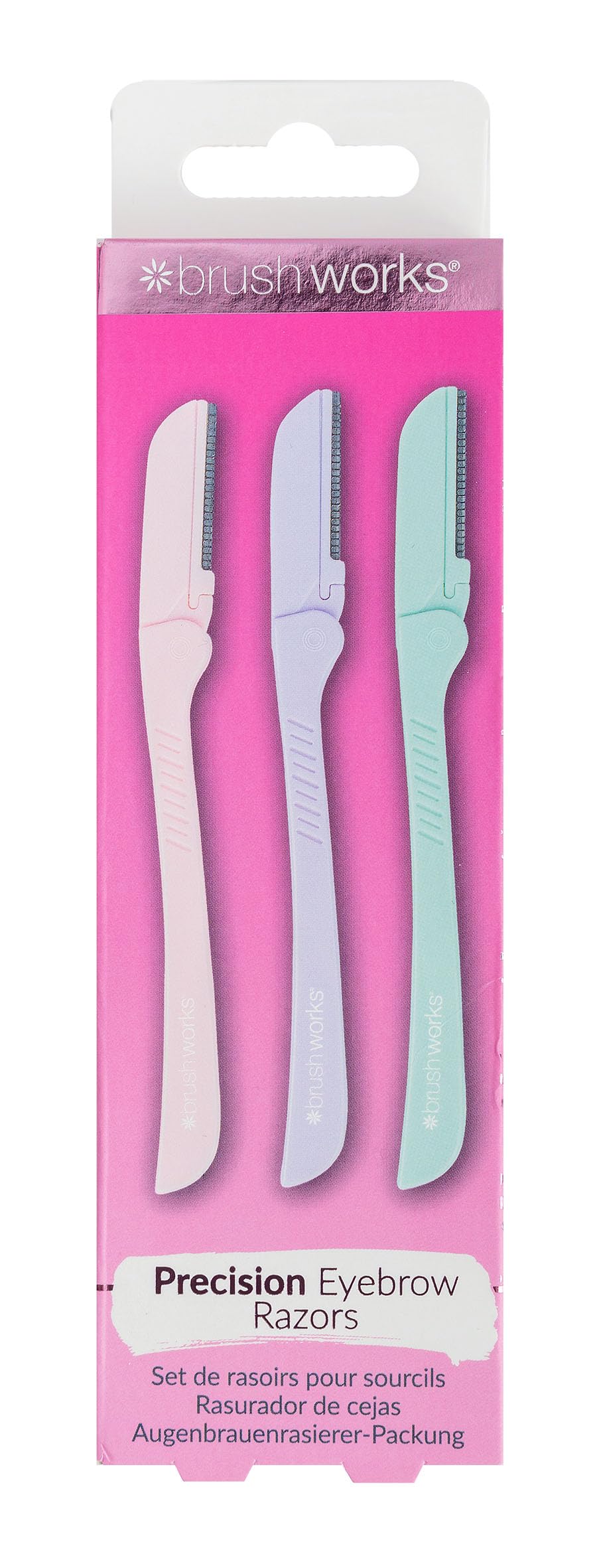 Brushworks Precision Eyebrow Razors (Pastel) – 3 Pack Stainless Steel Foldable Facial Razors for Women | Precision Hair Remover for Brows, Lip & Peach Fuzz | Vegan & Cruelty-Free