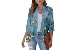 SHUSUEN Womens Cardigan 2023 Lightweight Fall T Shirts Loose Fit Shawl Collar Blouse Coat 3/4 Sleeve Tie Dye Funny Tops