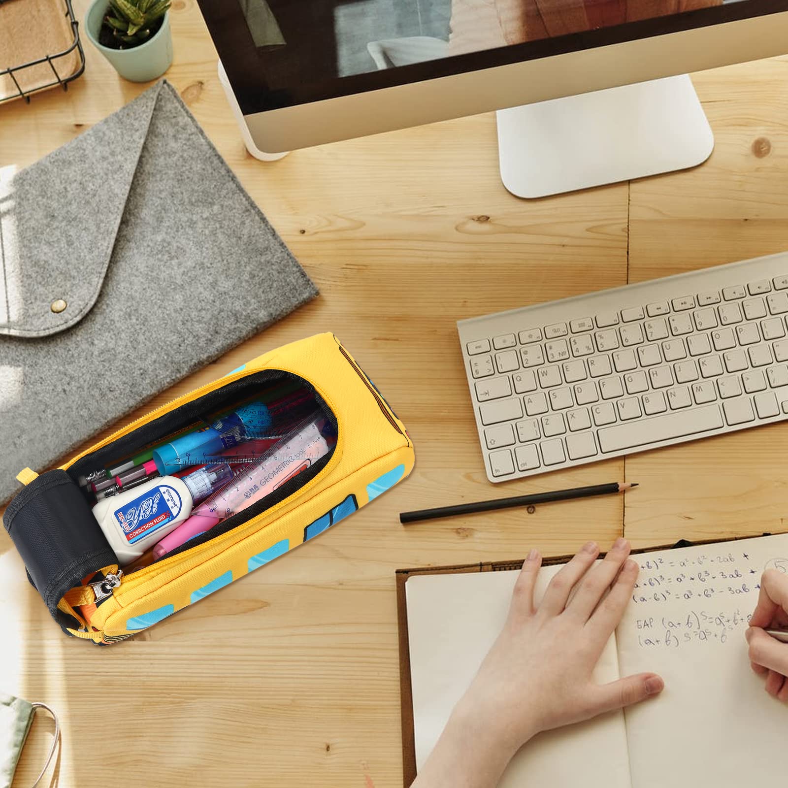 Cute Pencil Case for Kids Girls Boys Pencil Pouch kawaii Pen Pencil Box Bag Holder for School Students (Yellow School Bus)