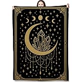 Turamurra Mystic Moon Crystal Throw Blanket Gifts for Adults Kids, Gothic Crescent Moon and Crystal Blankets for Living Room Bedroom Decor, Fuzzy Warm Flannel Plush 50"x60"
