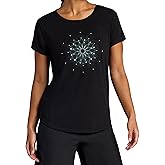 Gaiam Womens Mindful Flower Moon Crewneck T-Shirt, Relaxed Fit, Stretch Lightweight Material, Curved Hem