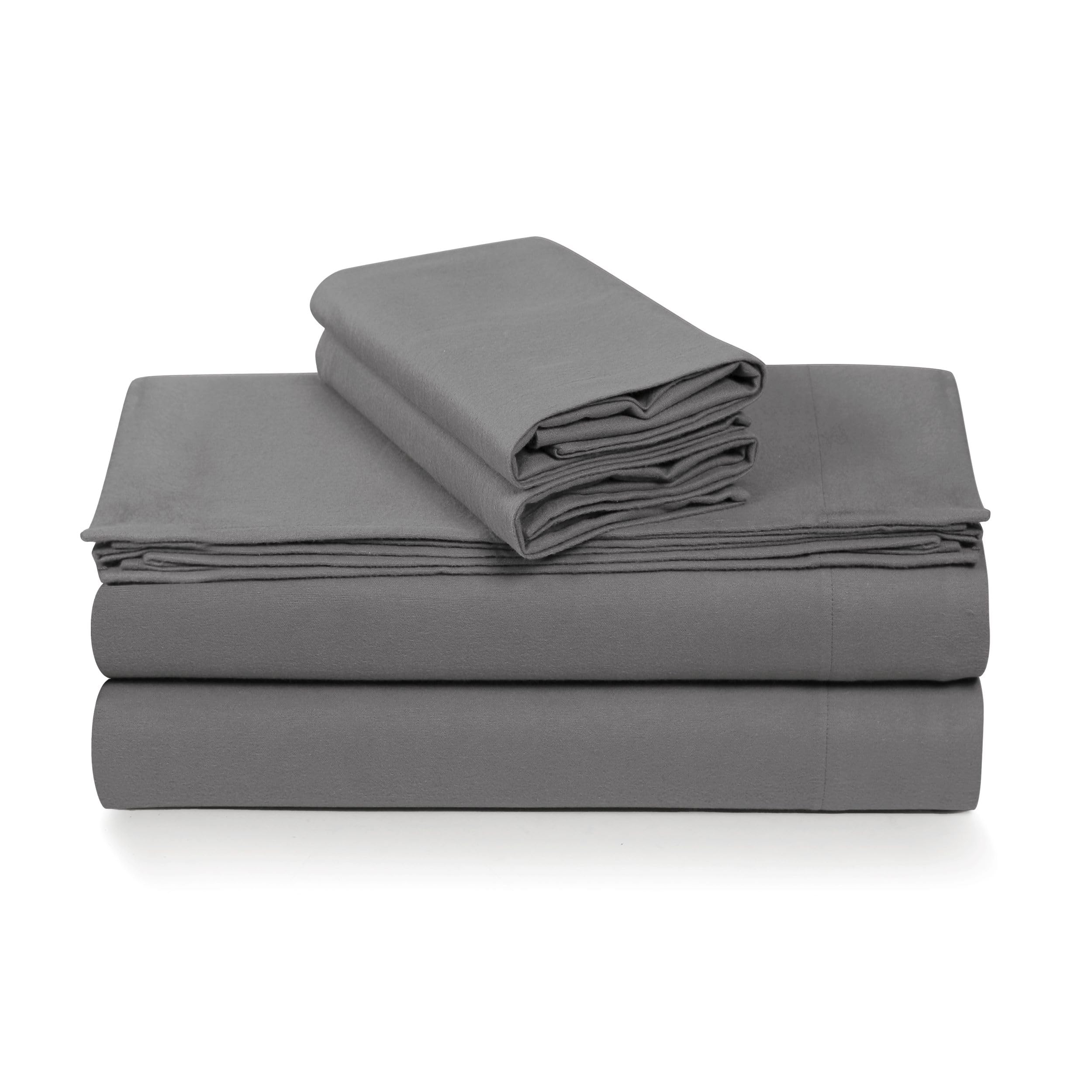 Tribeca Living 100% Cotton Flannel Sheet Set - 4 Piece Deep Pocket Flannel Sheets for Cal King Size Beds - 200 GSM German Mill Crafted Heavyweight Warmth in Grey/Wet Weather Image