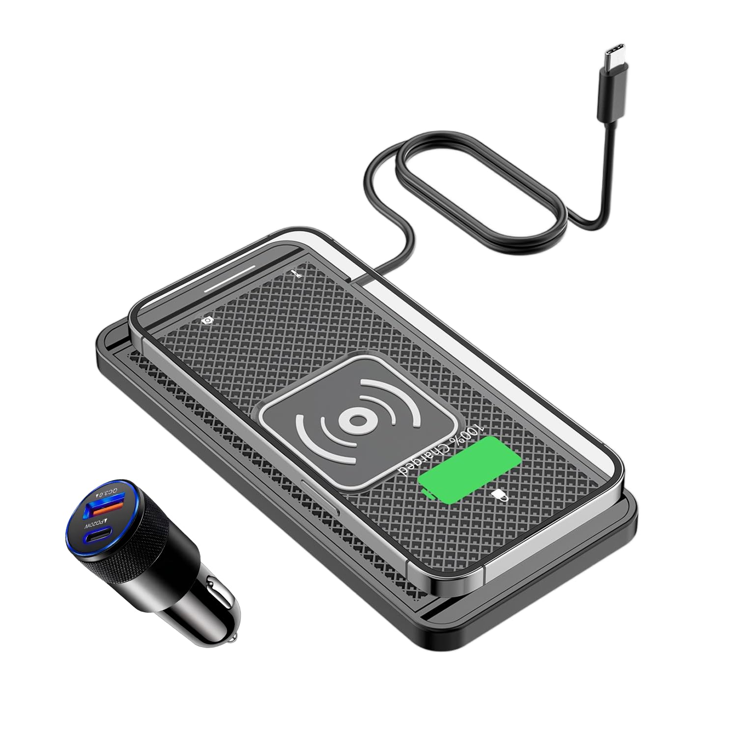 Photo 1 of GEHUYI Wireless Car Charger Pad 15W Fast Wireless Cell Phone Charging Pad - Non-Slip Wireless Charging Pad with 40" Cable for iPhone 16 15 14 13 12 Series - Samsung Galaxy S24 Ultra S23 S22 (Type-C)