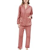 NRZD Women's Warm Fleece Pajama Sets, Long Sleeve Soft Sleepwear Button Down Winter Lounge PJs Sets with Straight Pockets