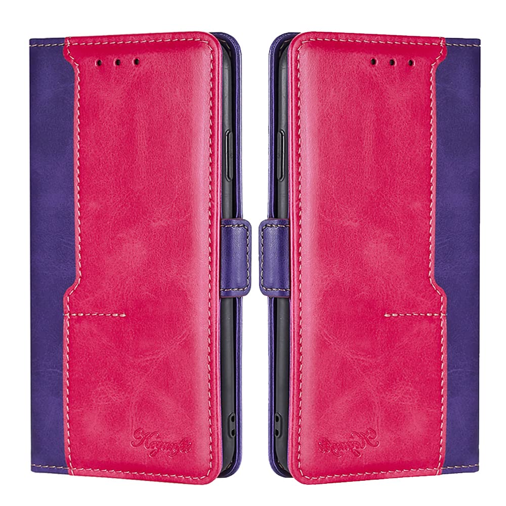 BELLA BEAR Xiaomi Poco F6 5G Phone Case, Wallet Case, Bracket Function Case, Magnetic Flip Case, Xiaomi Poco F6 5G Case(Red+Purple)