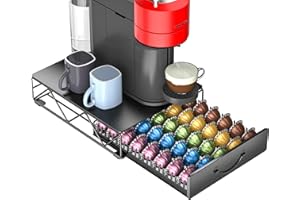 HFHOME Coffee Pod Drawer, 45 Vertuoline Coffee Pods Holder, Pods Storage Drawer Holder for 40 K Cup, Metal Station for Vertuo