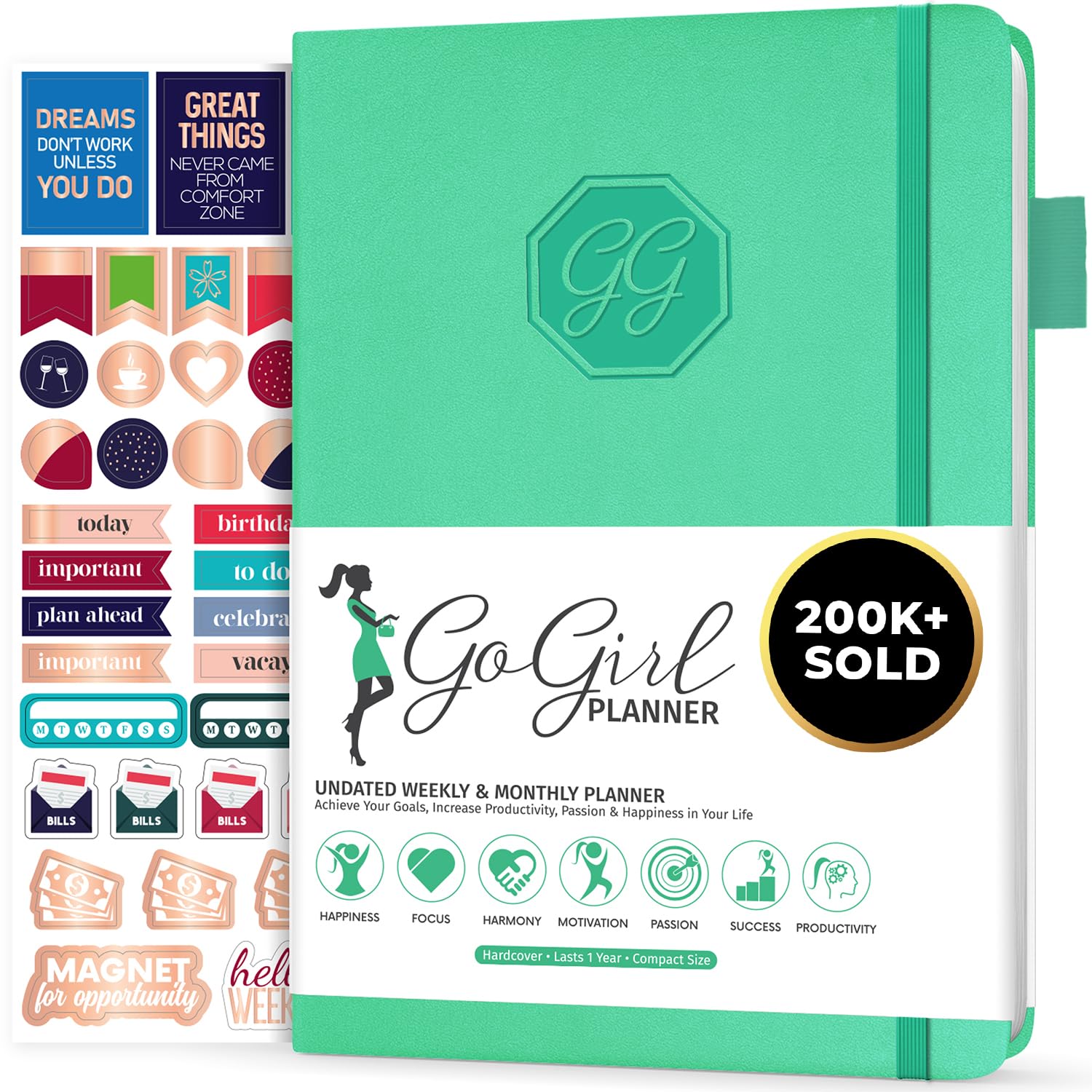 GoGirl Planner and Organizer for Women - Compact Size Weekly Planner, Goals Journal & Agenda to Improve Time Management, Productivity & Live Happier. Undated – Start Anytime, Lasts 1 Year – Emerald