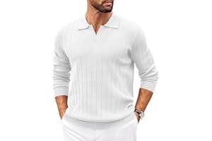 COOFANDY Mens Sweaters Polos Long Sleeve V Neck Knit Polo Lightweight Casual Pullover Sweater