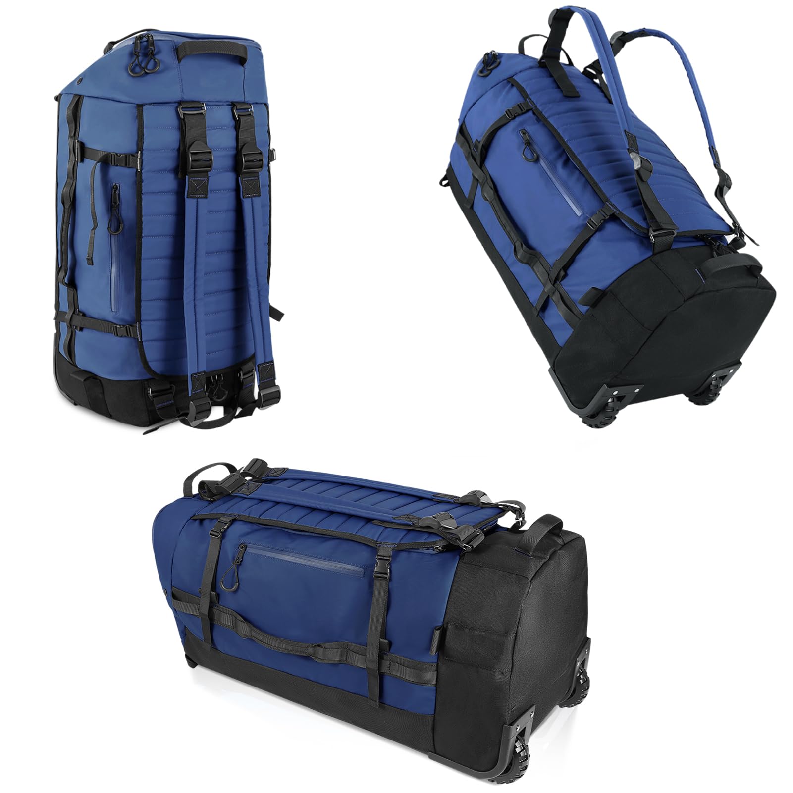 Photo 1 of CONTAIL 86L Foldable Wheeled Duffel Backpack with Padded Quilted Bottom,Waterproof Travel Duffle Bag with Extended Handles,Navy