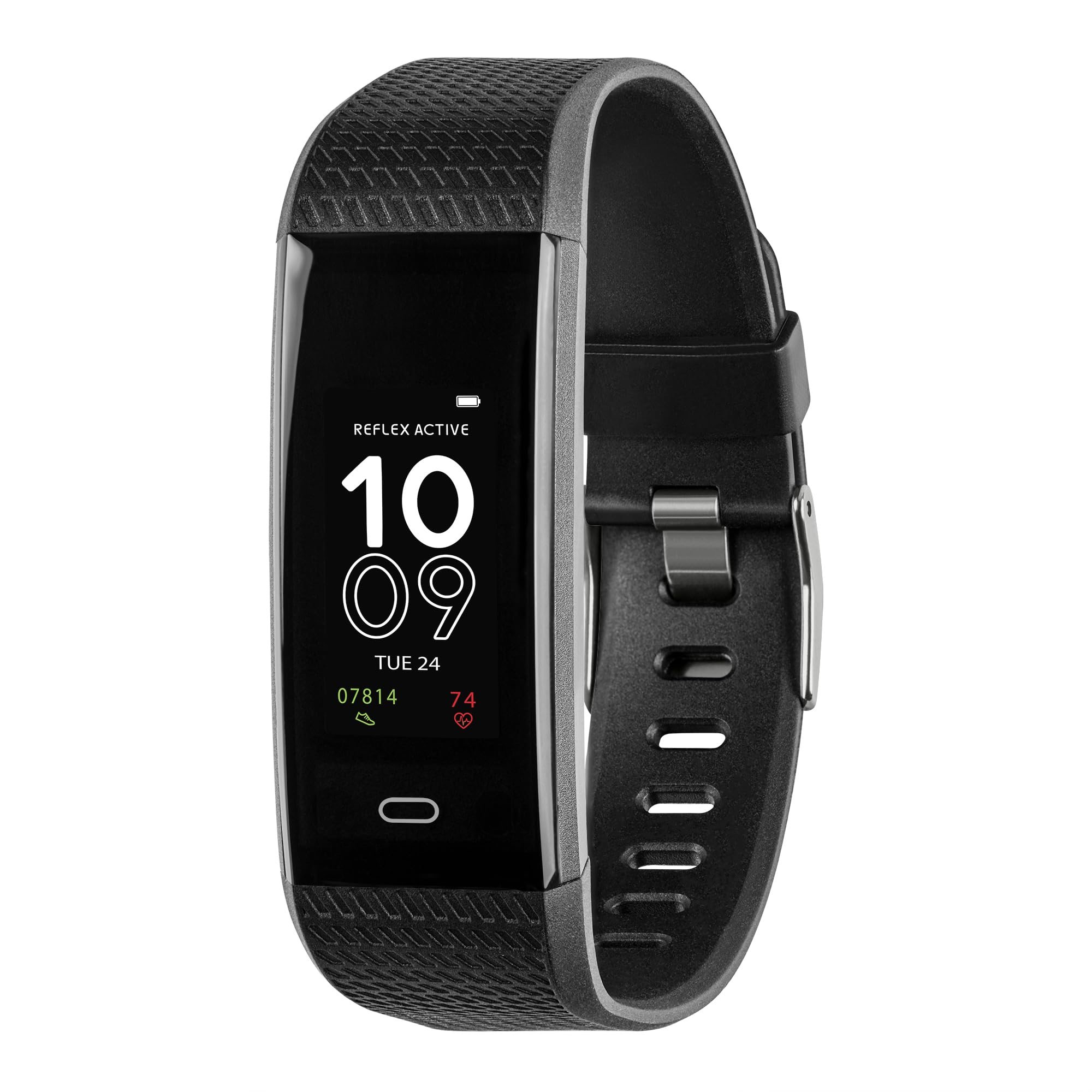 Reflex Active Series 35 Men Women Fitness Activity Tracker with Heart Rate, Sleep Monitor, Step Counter, IP67, Black Silicone Strap for iOS Android