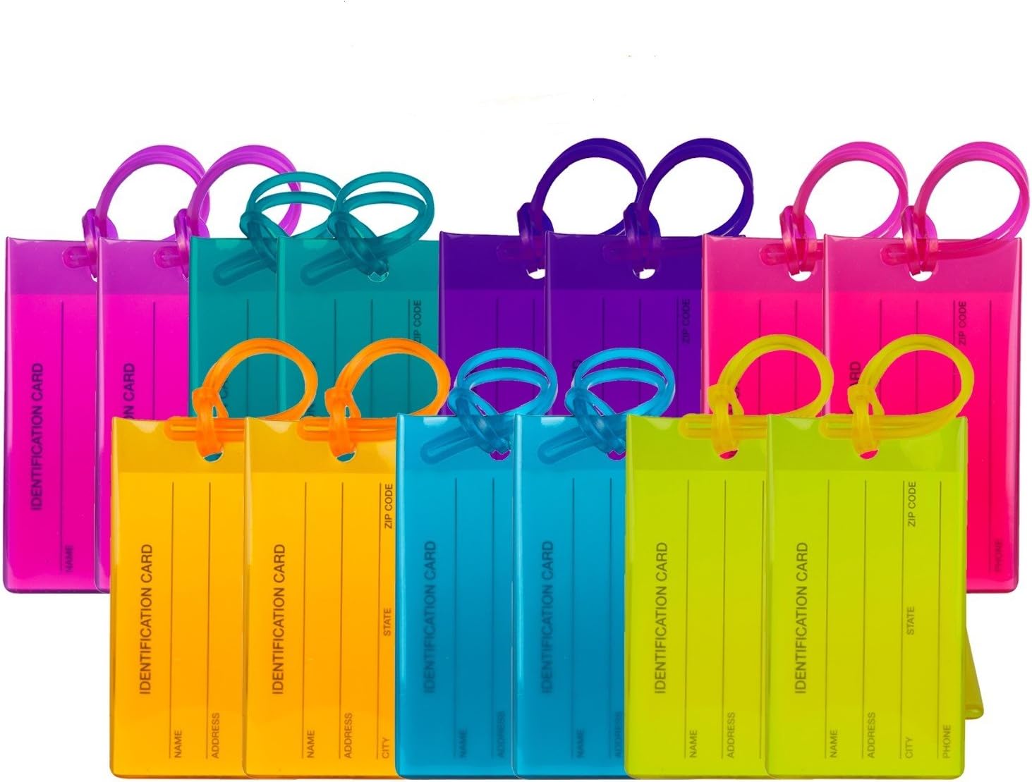 14 Pack TravelMore Luggage Tags for Suitcases, Flexible Silicone Travel ID Identifier Labels Set for Bags & Baggage - Multi Color Pack: Office Products