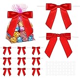 Lnngub 50 Pcs Red Twist Tie Bows,3.5'' Pre Tied Bows Red Bow for Treats Gift Wrapping Cake Treat Bags Craft DIY Gift Wedding Baby Shower Christmas DIY Birthday Party
