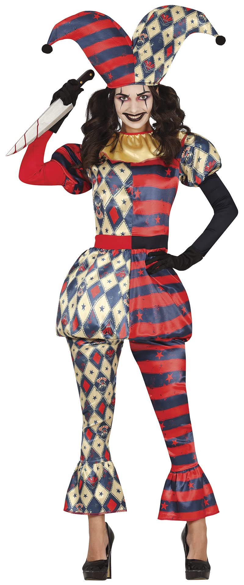 FIESTAS GUIRCA Diamond Harlequin Halloween Costume Adult Women - Clown Jester Adults Fancy Dress Costumes Women Size S 8-10