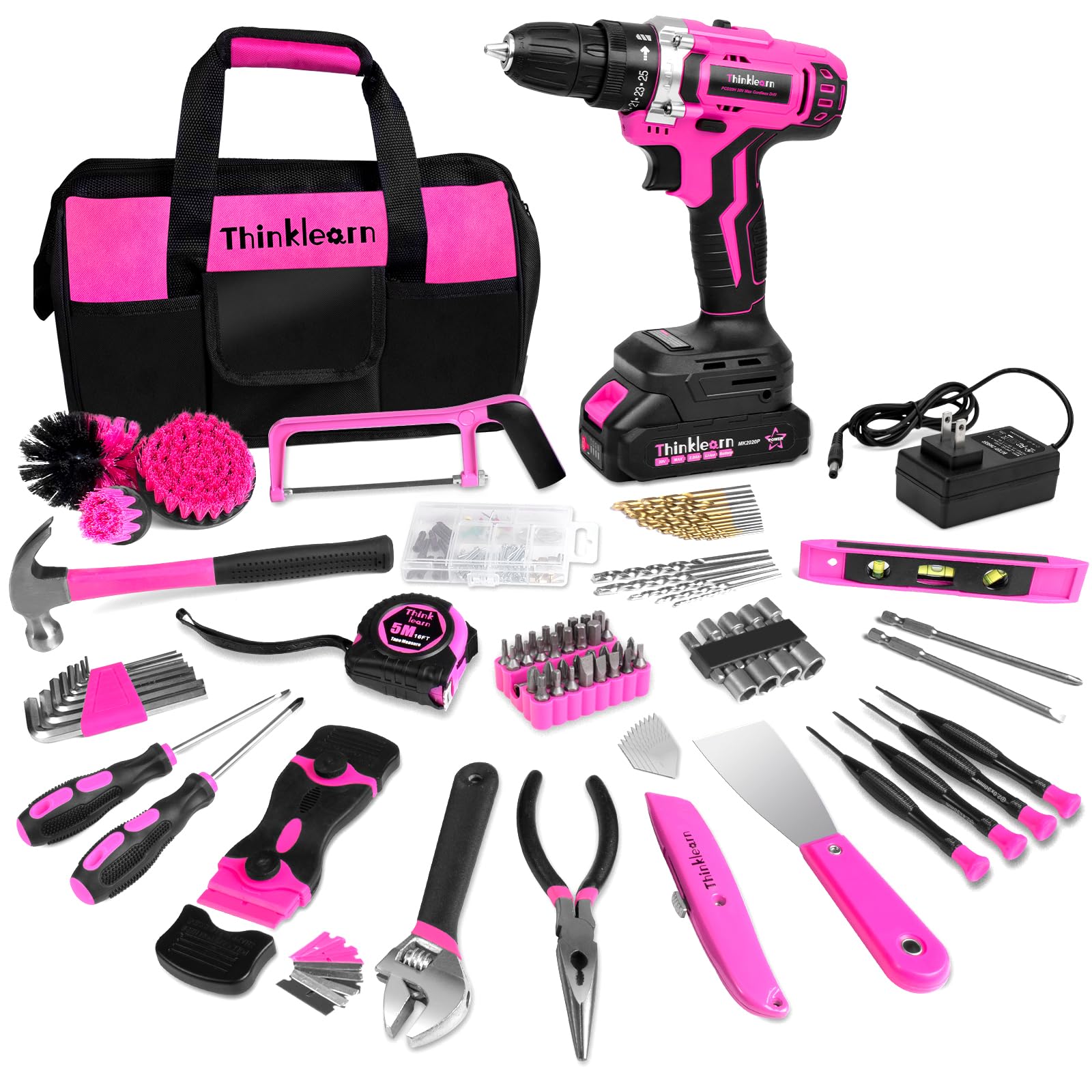 Photo 1 of *Missing Parts*
ThinkLearn Tool Kit with 20V Cordless Drill(265in-lbs), Pink Drill Set for Women, Lady's Home Tool Kit for DIY, Daily Repair Tool Set as a Creative Gift with a Large-Capacity Tool Storage Bag