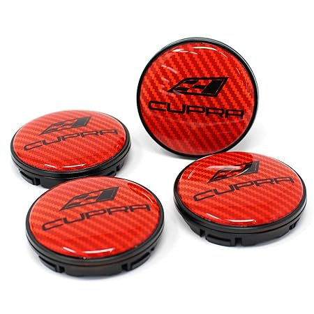 Finest Folia 4X Nabendeckel Cupra 55mm ABS Kunststoff OEM Qualität Gel Emblem Aluminum Deckel (Carbon Rot, Schwarz Eloxiert)