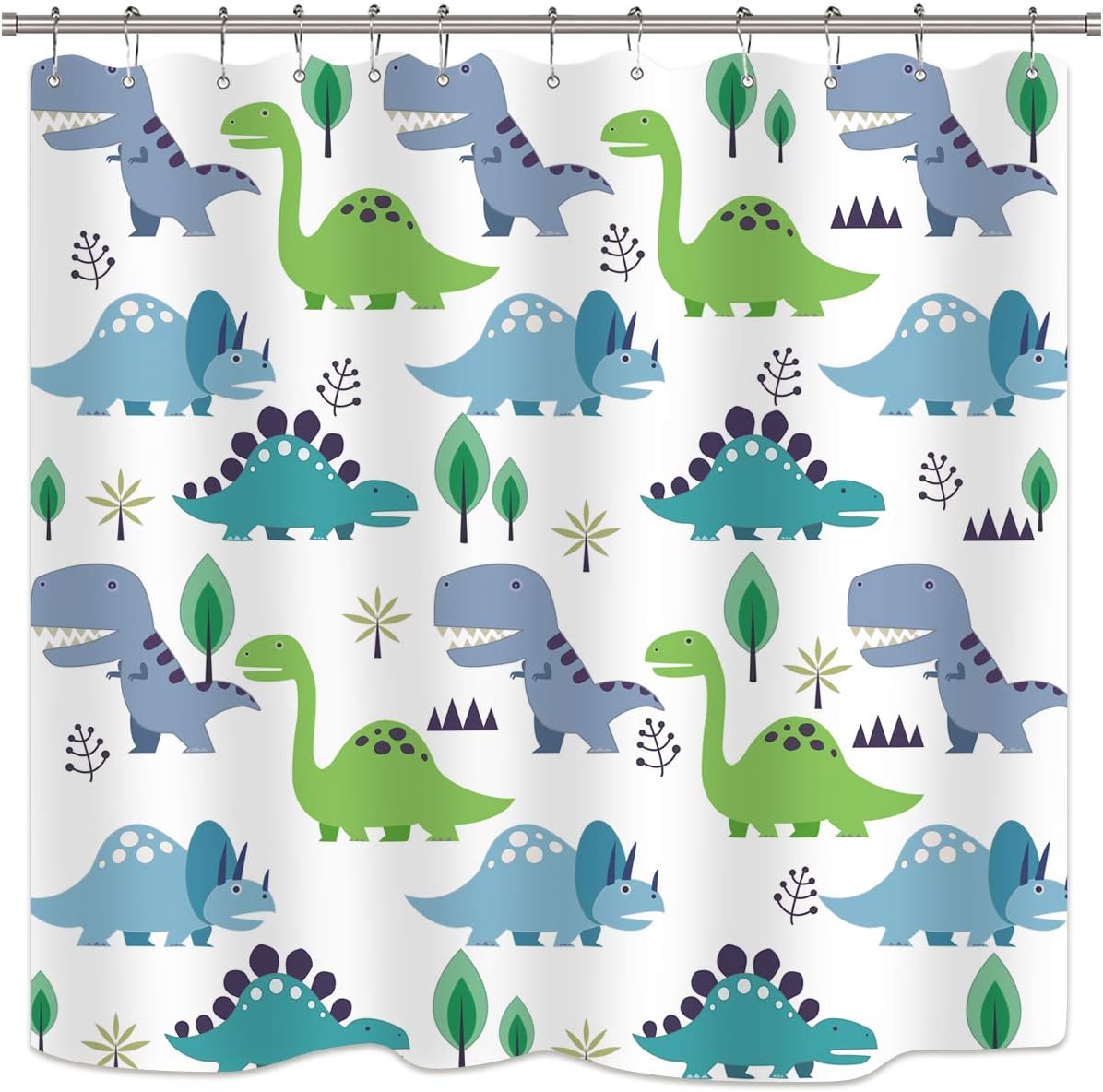 Amazon Com Riyidecor Cartoon Dinosaur Shower Curtain Boys Kids Green Tree Bathroom Decor Fabric Bathroom Polyester Waterproof 72 X 72 Inches With 12 Pack Plastic Shower Hooks Kitchen Dining