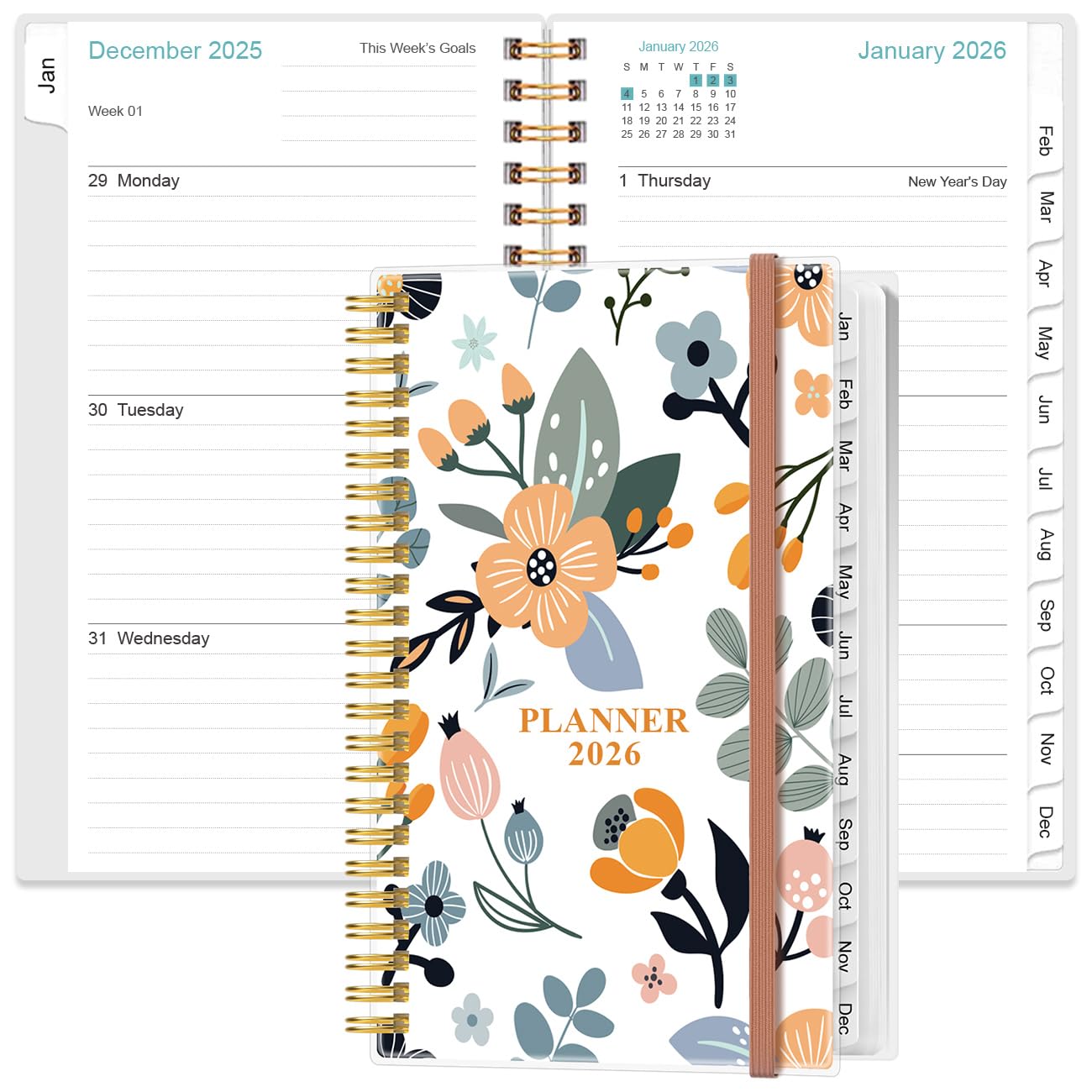 Photo 1 of 2026 Pocket Planner/Calendar - 2026 Planner from January 2026 - December 2026, Planner 2026 with 12 Tabs, Twin-Wire Binding, Inner Pocket, 3.75" x 6.75, Rose Flower