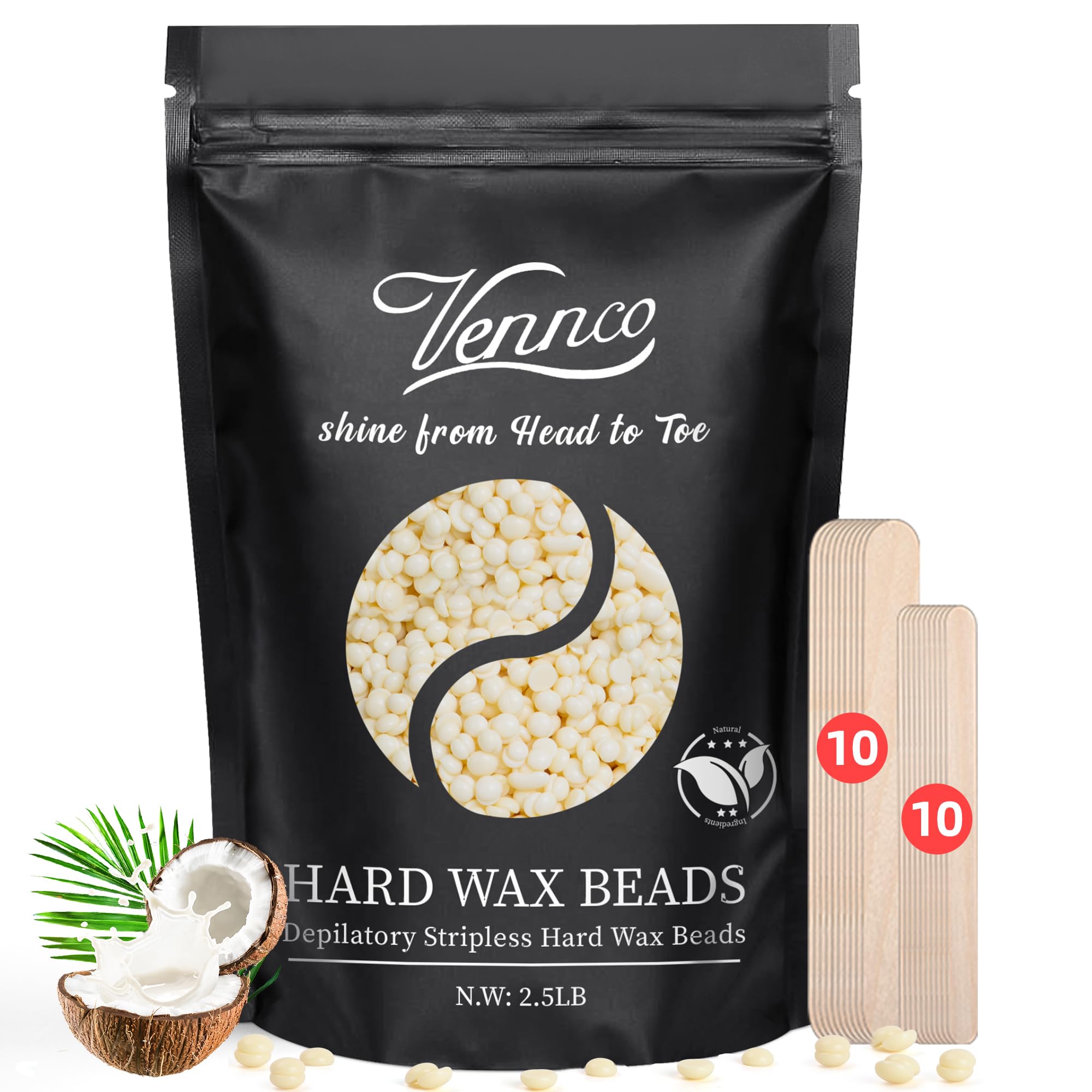 Photo 1 of Vennco 2.5lb Cream Hard Wax Beads, Premium Coconut-Infused Hair Removal Wax for Full Body - Ideal for Brazilian, Bikini, Legs, Arms, Chest, and Back