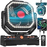 EEIFO 12 Inch Camping Fan,40000mAh Portable Fan with LED Lantern Light,Cool white & Warm White Dimmable Fans, Oscillating Fan with 360° Rotation Hanging Hook for Tents, Cordless USB Desk Fan(Black)