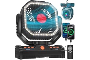 EEIFO 12 Inch Camping Fan,40000mAh Portable Fan with LED Lantern Light,Cool white & Warm White Dimmable Fans, Oscillating Fan with 360° Rotation Hanging Hook for Tents, Cordless USB Desk Fan(Black)