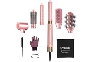 Mythsight StyleVibe 6-in-1 Air Styler, Hair Dryer & Blow Dryer Brush with Auto Wrap Curl L/R, Fast Drying, Smooth Blowouts, Root-Lift Volume, No Heat Damage Frizz-Free Thermal Brush with Travel Bag