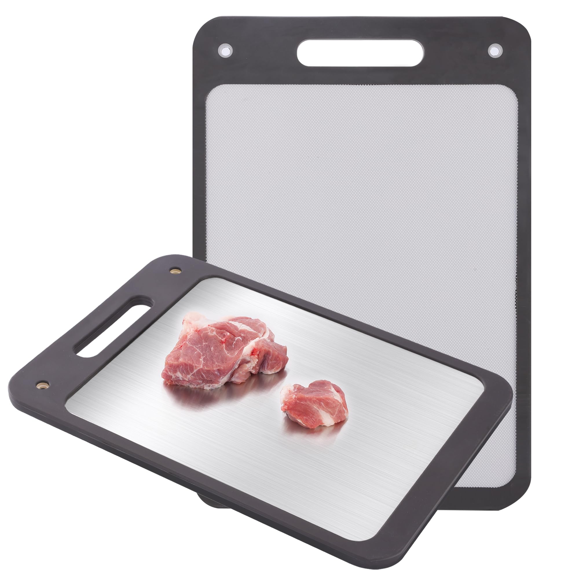 Photo 1 of 2 PCS Cutting Boards Double Sided, 304 Stainless Steel Cutting Board for Kitchen, Food-Grade, Stainless Steel and Wheat Straw PP (16.1'' x 10.7'', 13.8'' x 9.8'')