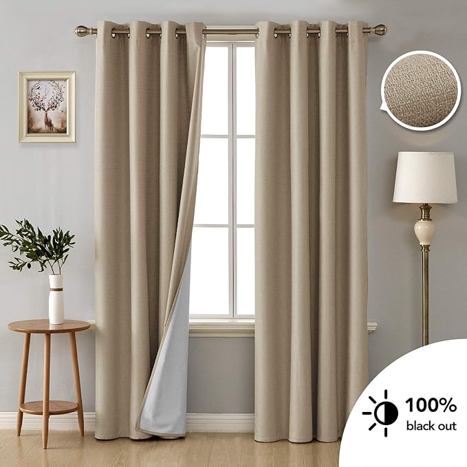 Deconovo 100 Blackout Eyelet Faux Linen Thermal Insulated Curtains