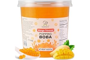Soeos Mango Popping Boba Pearls 6.6 Pounds, Bursting Boba Pearls for Bubble Tea, Beverages, Shakes, Desserts, Smoothie and Ice Cream Topping