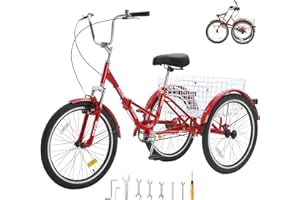 VEVOR Folding Adult Tricycle, Adult Folding Trikes, Carbon Steel 3 Wheel Cruiser Bike with Large Basket & Adjustable Seat, Sh
