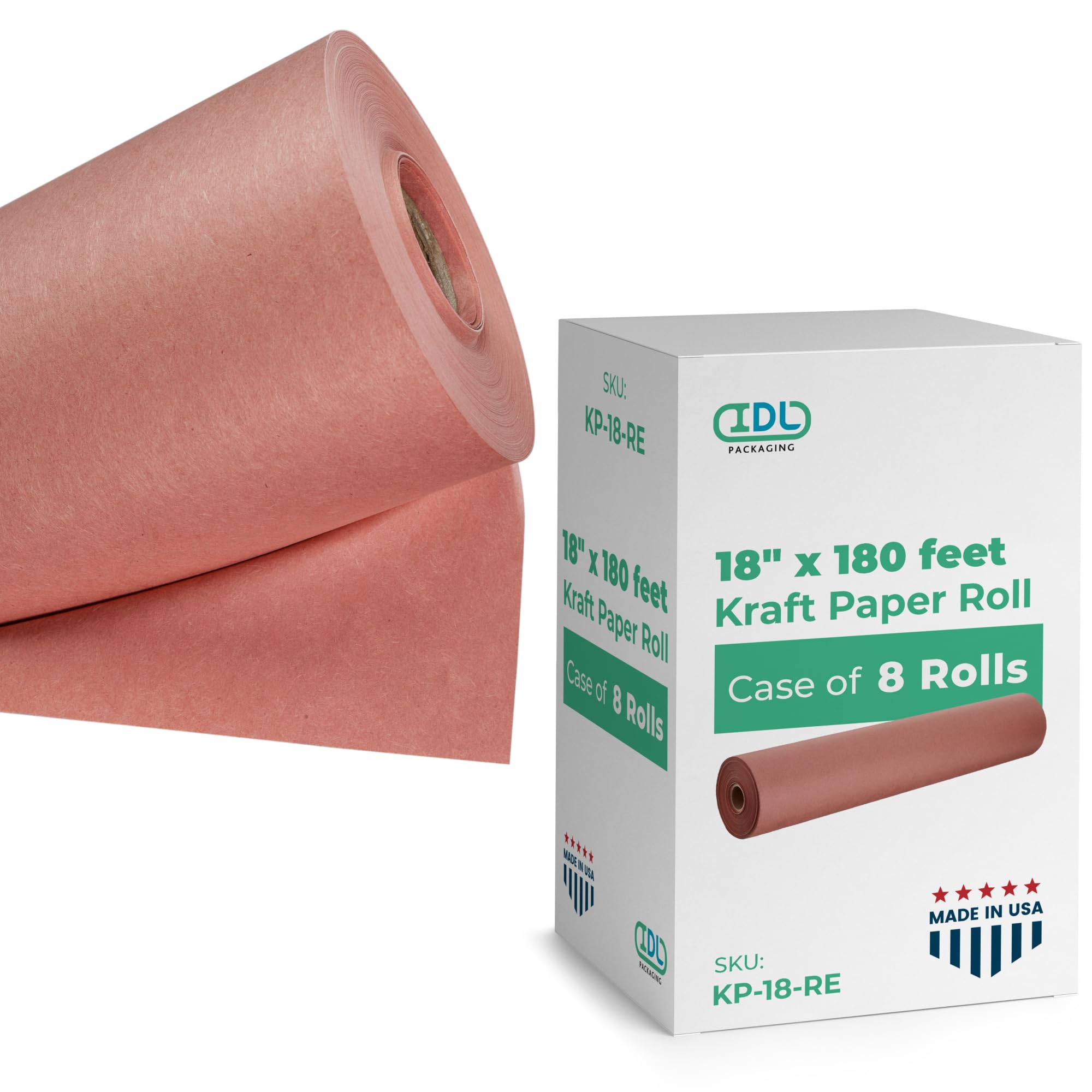 IDL Packaging Brick-Colored Kraft Paper Roll 18″ x 2160″ (180 feet), Pack of 8 – Craft Paper Roll for School – Roll of Paper for Kids Art for Gift Wrapping – Roll Craft Paper for Moving&Packing