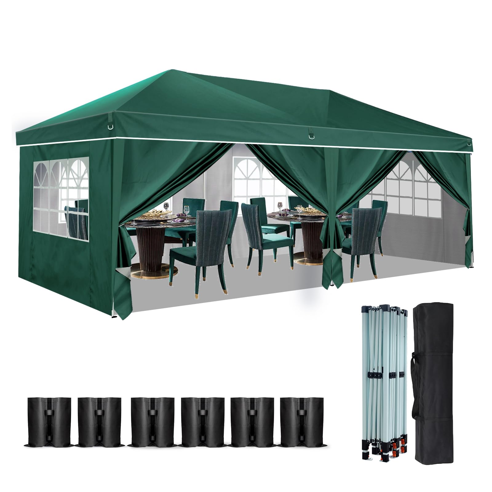 Photo 1 of Heavy Duty Pop Up Canopy, Carport Canopy with UV Protection, Waterproof Fabric, Adjustable Heights, and Easy Assembly – Ideal for Outdoor Events, Camping, and Carports (10 x 20) (Green)
