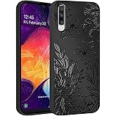 lioscre Cute Flower Floral Phone Case for Samsung Galaxy A50/A30S/A50s 6.4", Aesthetic Coquette Black Pattern Print Design Case Soft Slim Shockproof TPU Protective Funda Cover for Women Girls