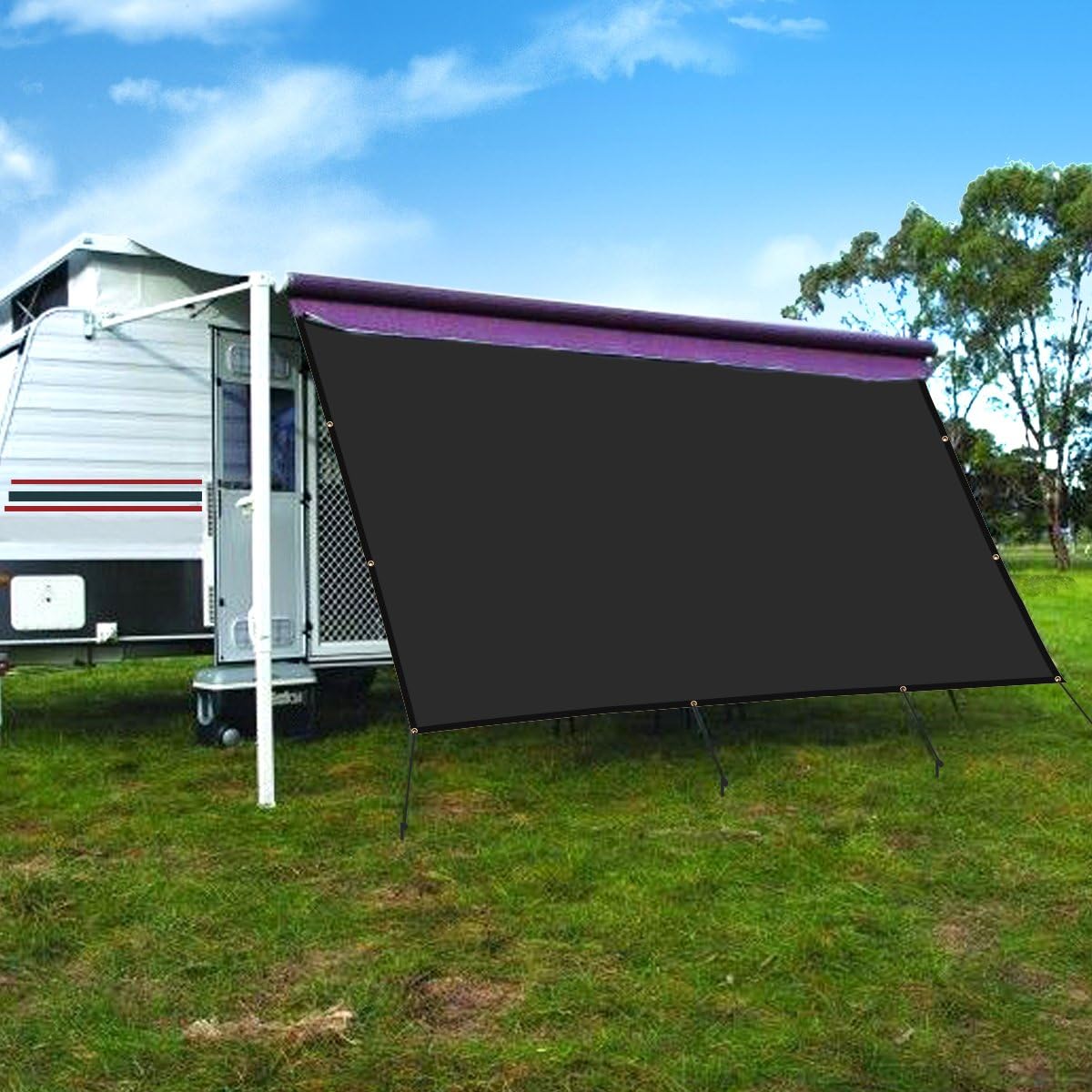 CAMWINGS RV Awning Privacy Screen Shade Panel Kit Sunblock Shade Drop 8 x 14ft, Black