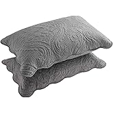 BOSOWOS Quilted Pillow Shams Set of 2, Decorative Microfiber Standard Bed Pillow Shams, Soft Breathable Pillow Covers with Envelope Closure (Grey, 2Pcs:20 x 26inch)