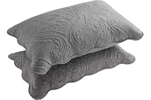BOSOWOS Quilted Pillow Shams Set of 2, Decorative Microfiber Standard Bed Pillow Shams, Soft Breathable Pillow Covers with Envelope Closure (Grey, 2Pcs:20 x 26inch)