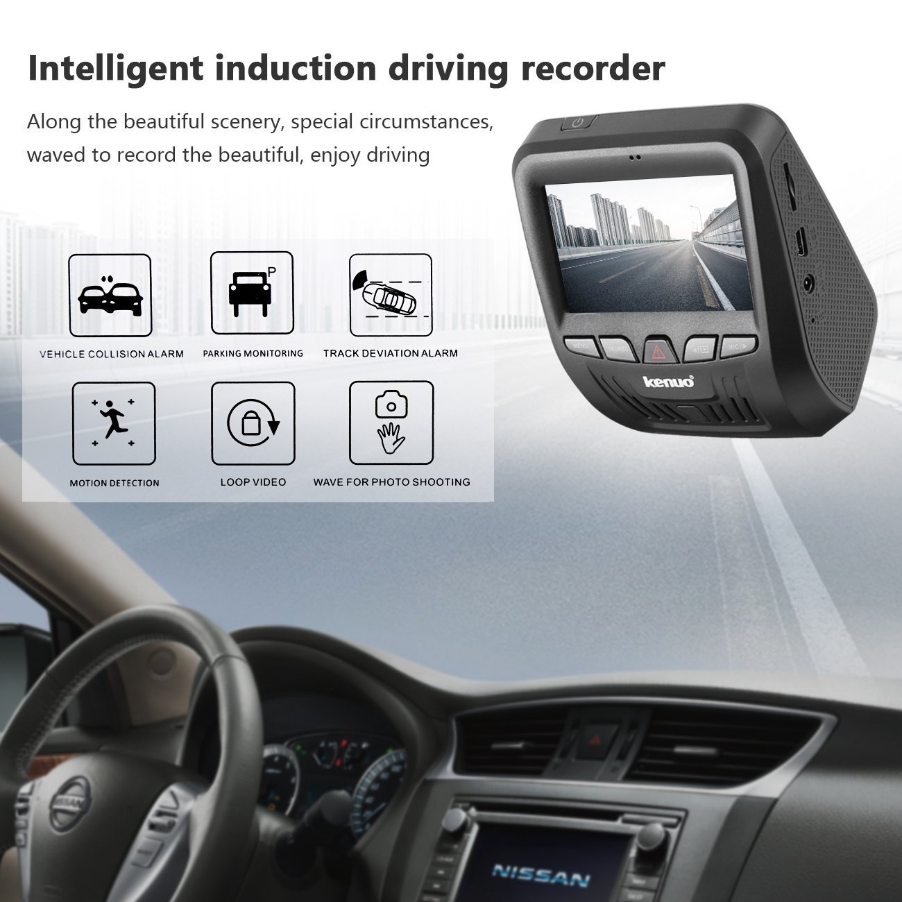 Car Dash Cam, Kenuo 3.0\'\' LCD Screen 1080P Full HD Car Recorder with SONY IMX323 CMOS Image Sensor, Night Vision, G-Sensor, 150° Wide Angle, WDR, Loop Recording, Motion Detection, and Parking Monitor