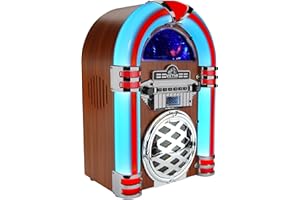Victor VDTJ-1550 Broadway Desktop Bluetooth CD Jukebox Speaker with FM Radio, Multicolor LED Lighting, and Aux Input – Perfect for Retro-Style Music Streaming and Ambient Lighting