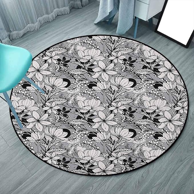 Tapis rond rond pour salon et salle à manger 30,5 cm, noir blanc gris
