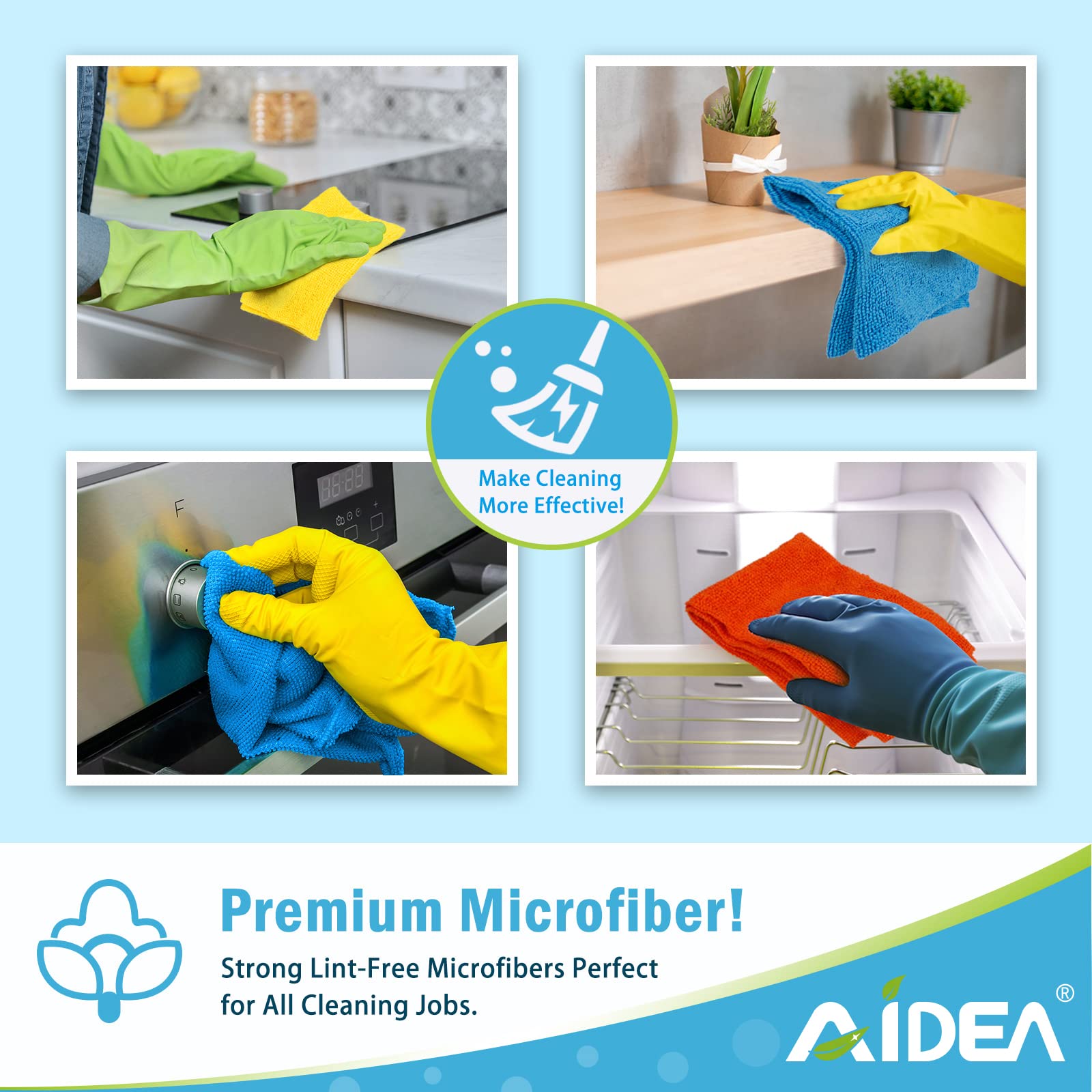 AIDEA Microfiber Cleaning Cloths-50PK, All-Purpose Cleaning Rags, Microfiber Rags for House, Microfiber Towels Cleaning, Dusting Cloth for Kitchen, Car, Window, Gifts(12in.x 12in.)