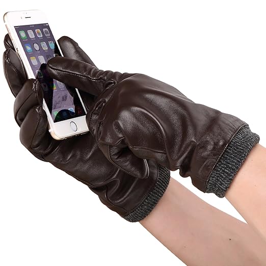 HARRMS Herren Leder Handschuhe Touchscreen Winterhandschuhe Warm Gefüttert Italian Nappa Fäustlinge Fausthandschuhe, Schwarz/