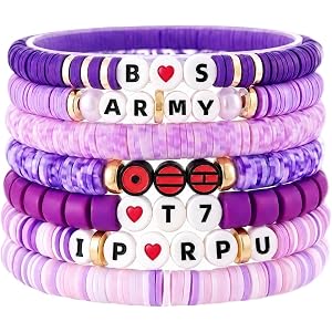 For Army Merchandise Bracelet, Bangtan Merch Jewelry Gifts for Fans, Purple Friendship Stretch Bracelet Set, Fashion Concert