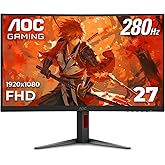 AOC C27G4ZH 27" Curved Frameless Ultra-Fast Gaming Monitor, FHD 1080p, 0.3ms HDMI 240Hz/DP 280Hz, 1500R, AMD FreeSync, HDR, H