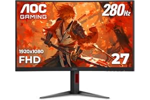 AOC C27G4ZH 27" Curved Frameless Ultra-Fast Gaming Monitor, FHD 1080p, 0.3ms HDMI 240Hz/DP 280Hz, 1500R, AMD FreeSync, HDR, Height Adjustable, 3-Year Zero Dead Pixel Guarantee