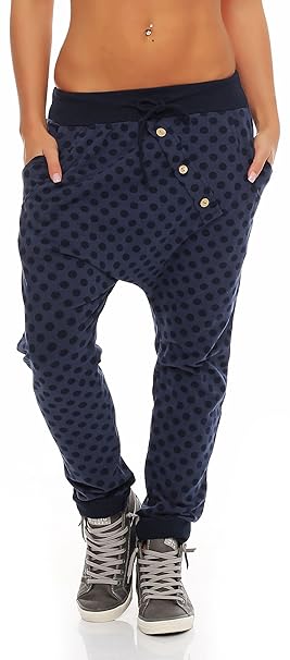 Malito Damen Jogginghose mit Knopfleiste | Sporthose mit Punkten | Baggy zum Tanzen | Sweatpants - Trainingshose 8520