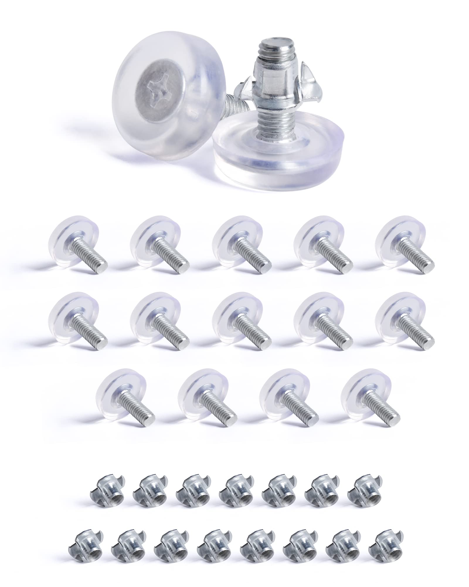 SPDYCESS 16pcs M8 Transparent Adjustable Leveling Feet, Height Adjustable Feet, Furniture Levelers with T-Nuts, Screw-in Fixed Table Leg Extenders, Levelling Adjuster for Kitchen or Bathroom Cabinet