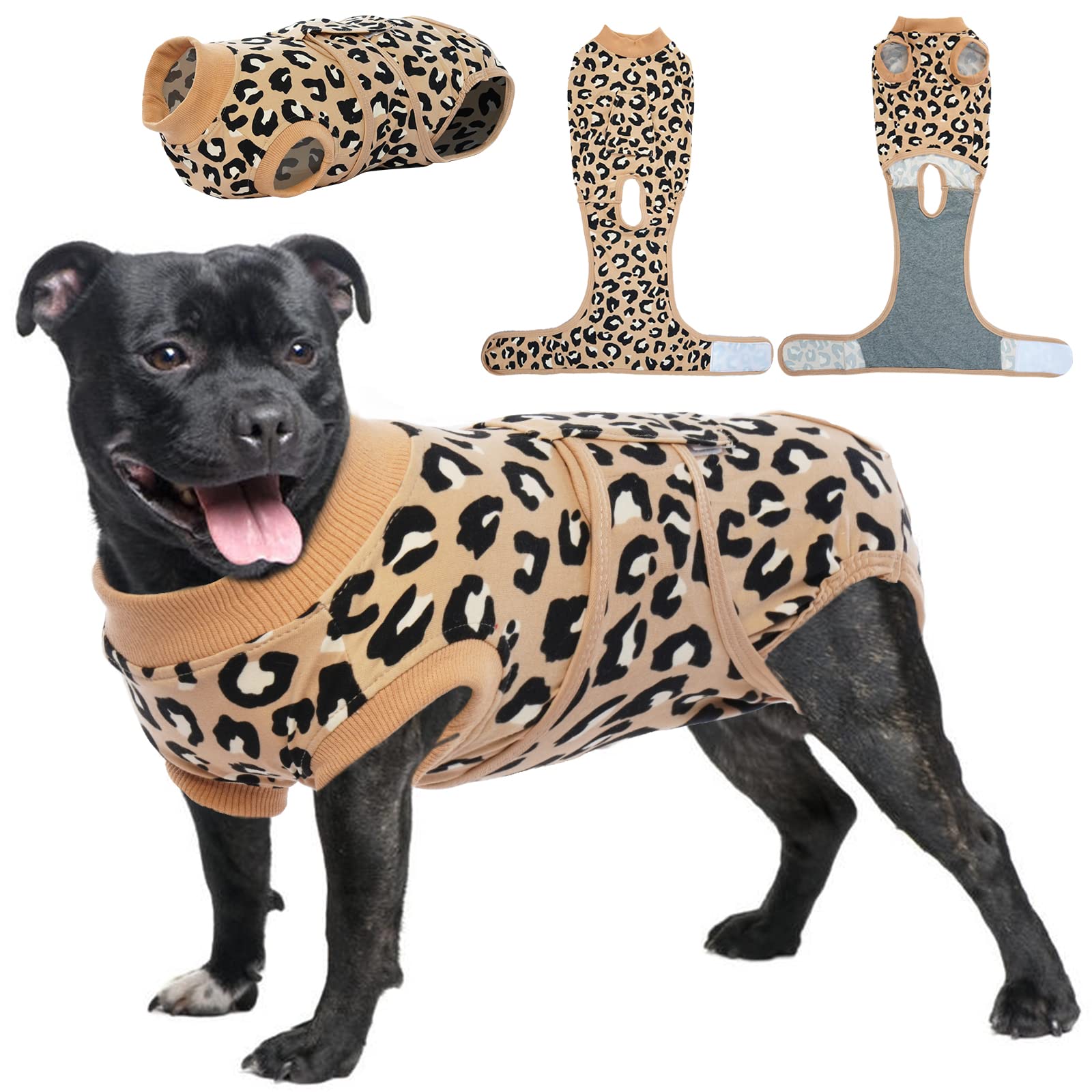 Kuoser Dog Surgery Recovery Suit, Dogs Recovery Suits for Female Spay and Male Neuter, Dog Onesie for After Surgery Post-Op Care, Puppy Post Body Vest Prevent Licking, Leopardbrown M