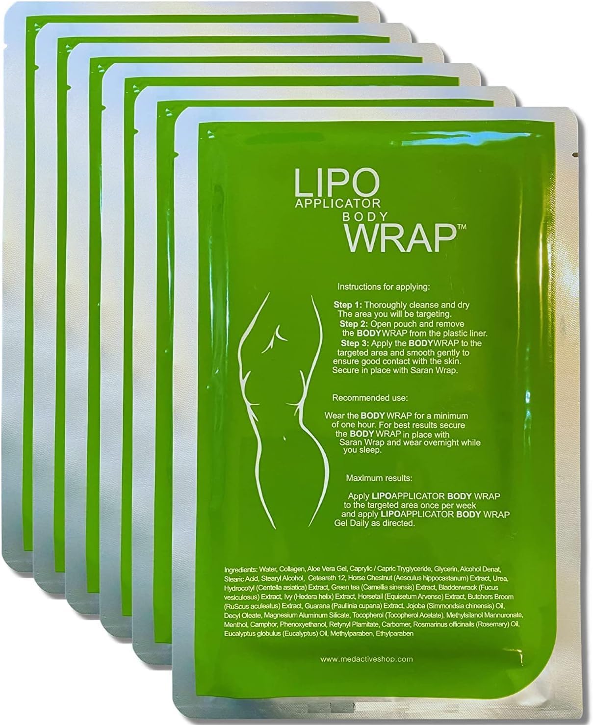 Lipo Applicator Body Wrap Firming Patches - Green Tea, Guarana & Seaweed Wraps | Anti Cellulite Wraps for Tightening & Contouring Belly, Waist, Legs, Arms & Stomach - Premium Lifting Wraps (6 WRAPS)