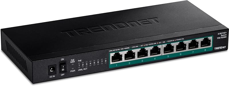 TRENDnet 8-Port 2.5G PoE+ Unmanaged Network Switch, Fanless, 100W PoE Budget
